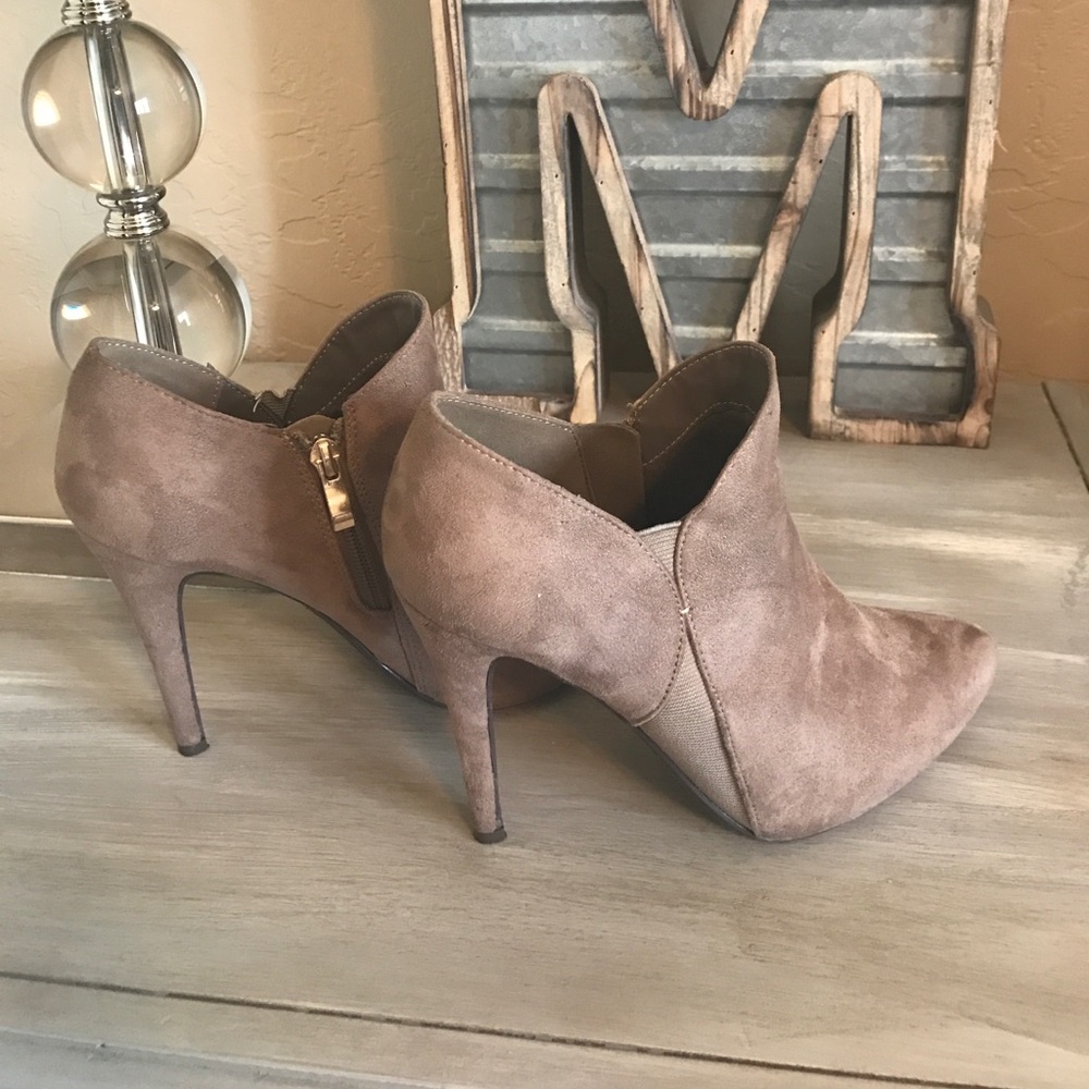 Lulu's Taupe Suede Pointed Toe Ankle Booties